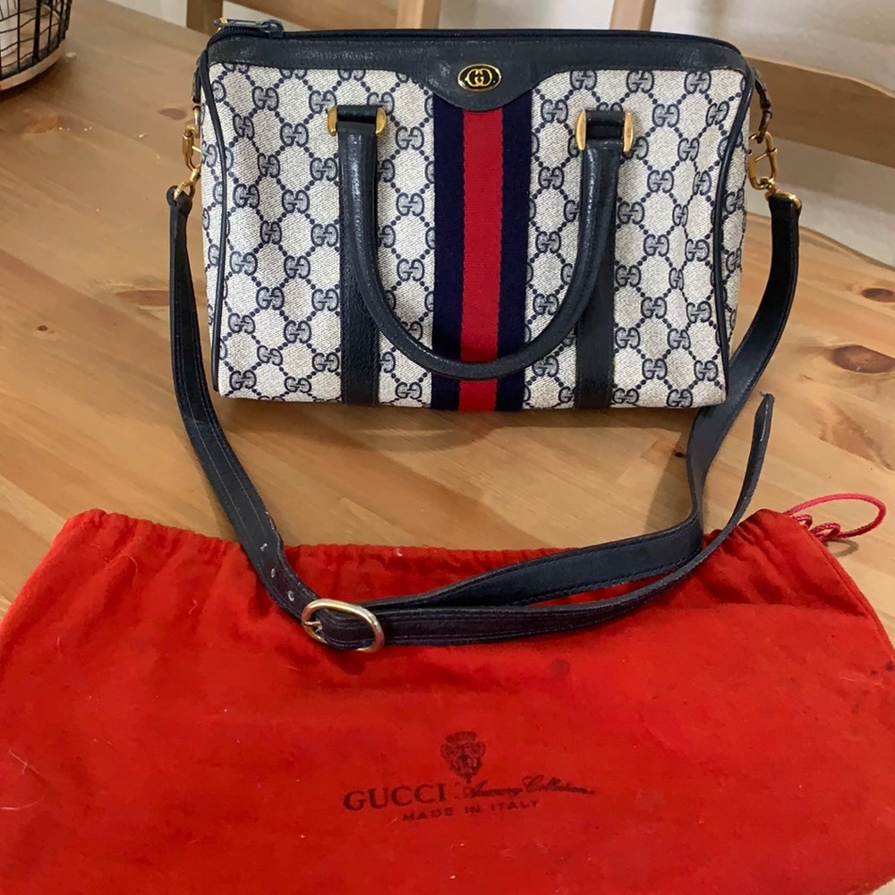 Vintage Gucci Boston Doctor Crossbody Bag Navy